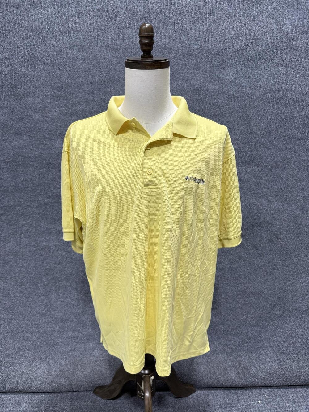 Columbia PFG Polo Shirt Mens Large Yellow Fishing Short Sleeve Performance Top